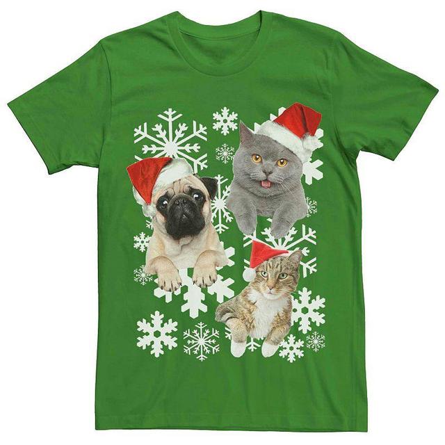 Mens Christmas Cats And Dog Snowflakes Graphic Tee Product Image