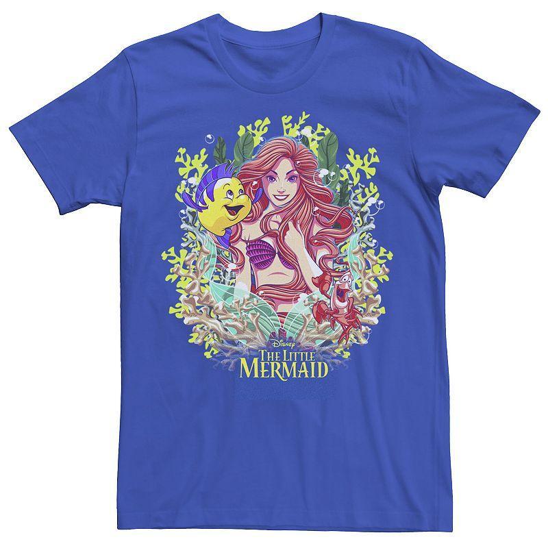 Disneys The Little Mermaid Ariel & Flounder Mens Floral Frame Tee Blue Product Image