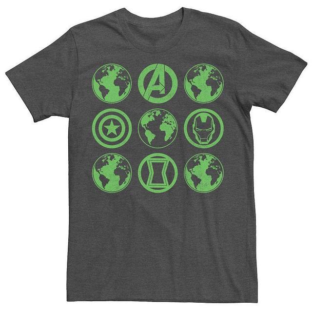 Mens Marvel Avengers Green Globes and Logos Tee Grey Heather Product Image