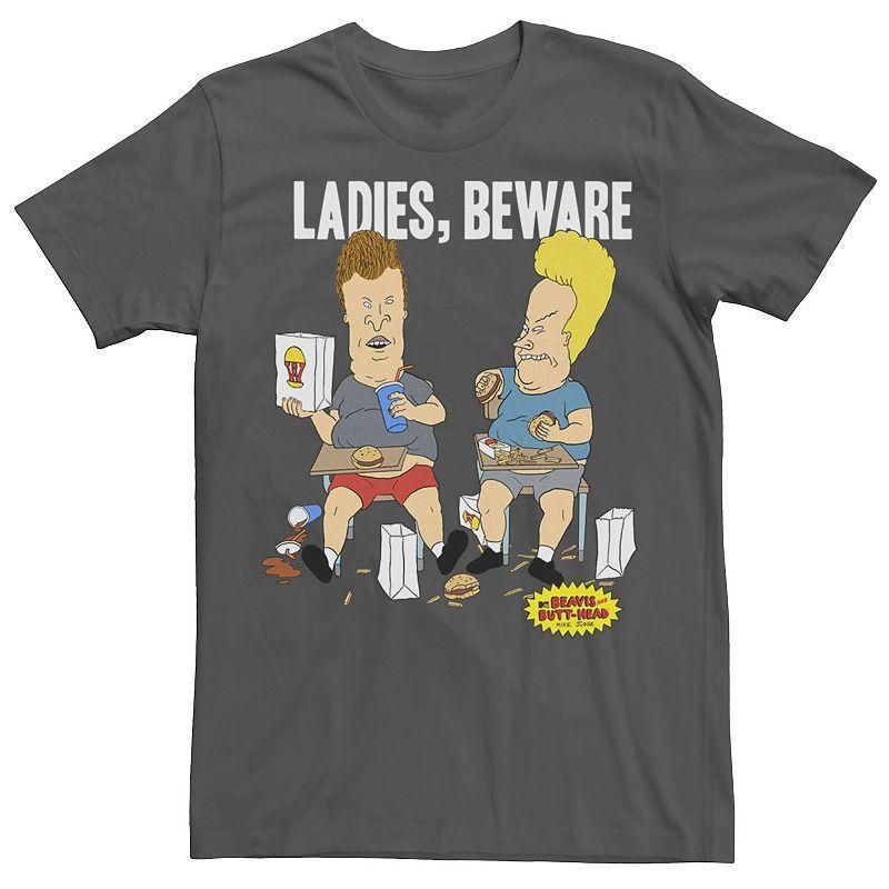 Mens Beavis and Butthead Ladies Beware Snacks Tee Grey Product Image