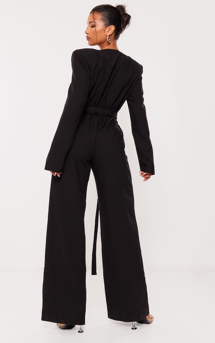 Black Strap Detail Cross Over Wide Leg Jumpsuit Product Image