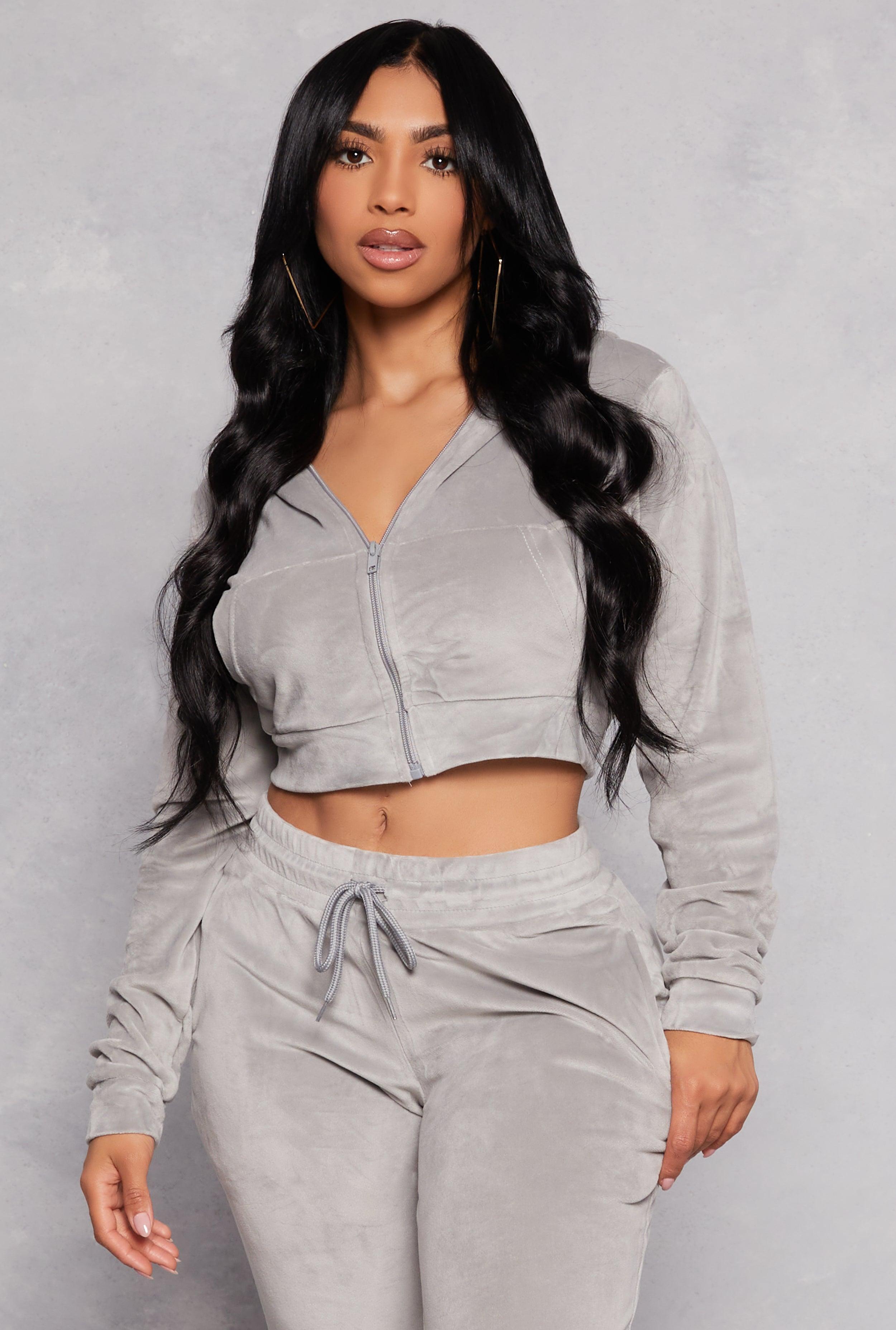 Womens Velour Cropped Zip Front Hoodie Product Image