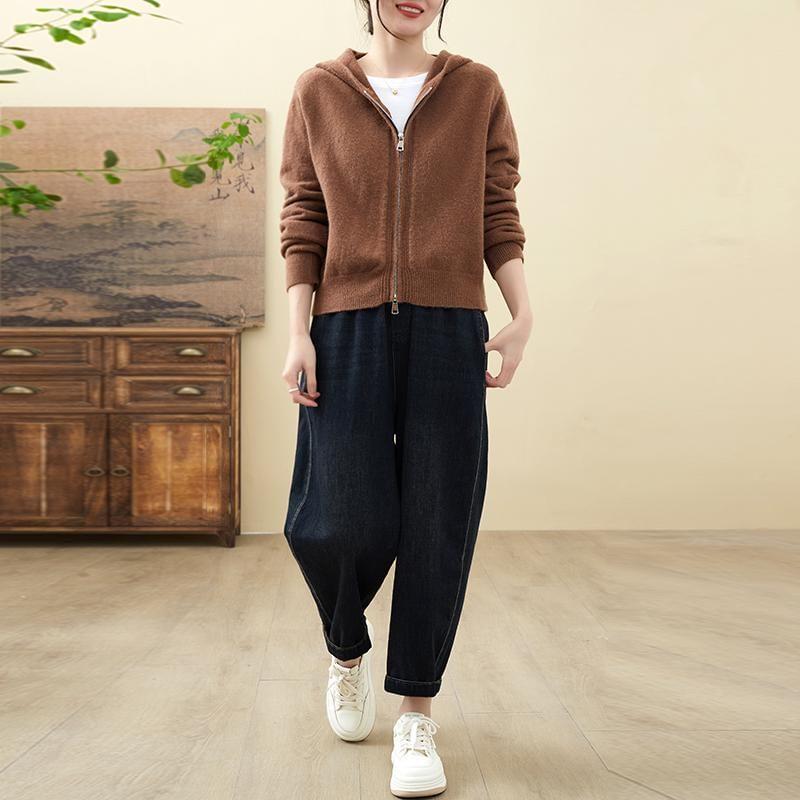 Plain Hooded Zip Cardigan Product Image