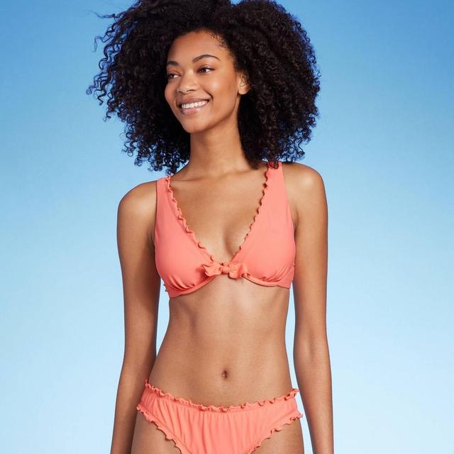 Womens Tie-Front Lettuce-Edge Underwire Bikini Top - Shade & Shore Product Image