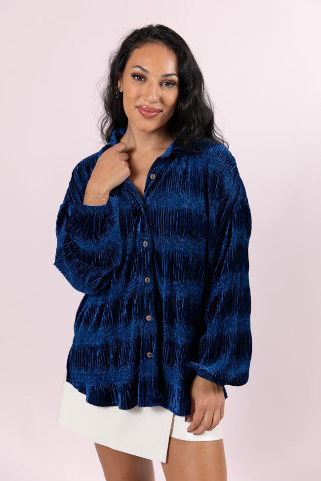 My Favorite Song Blue Velvet Button Front Shirt FINAL SALE Product Image