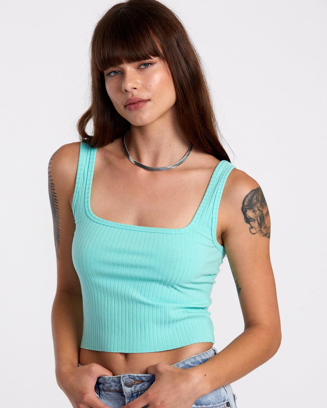 Slate Ribbed Tank Top - Ice Green Product Image