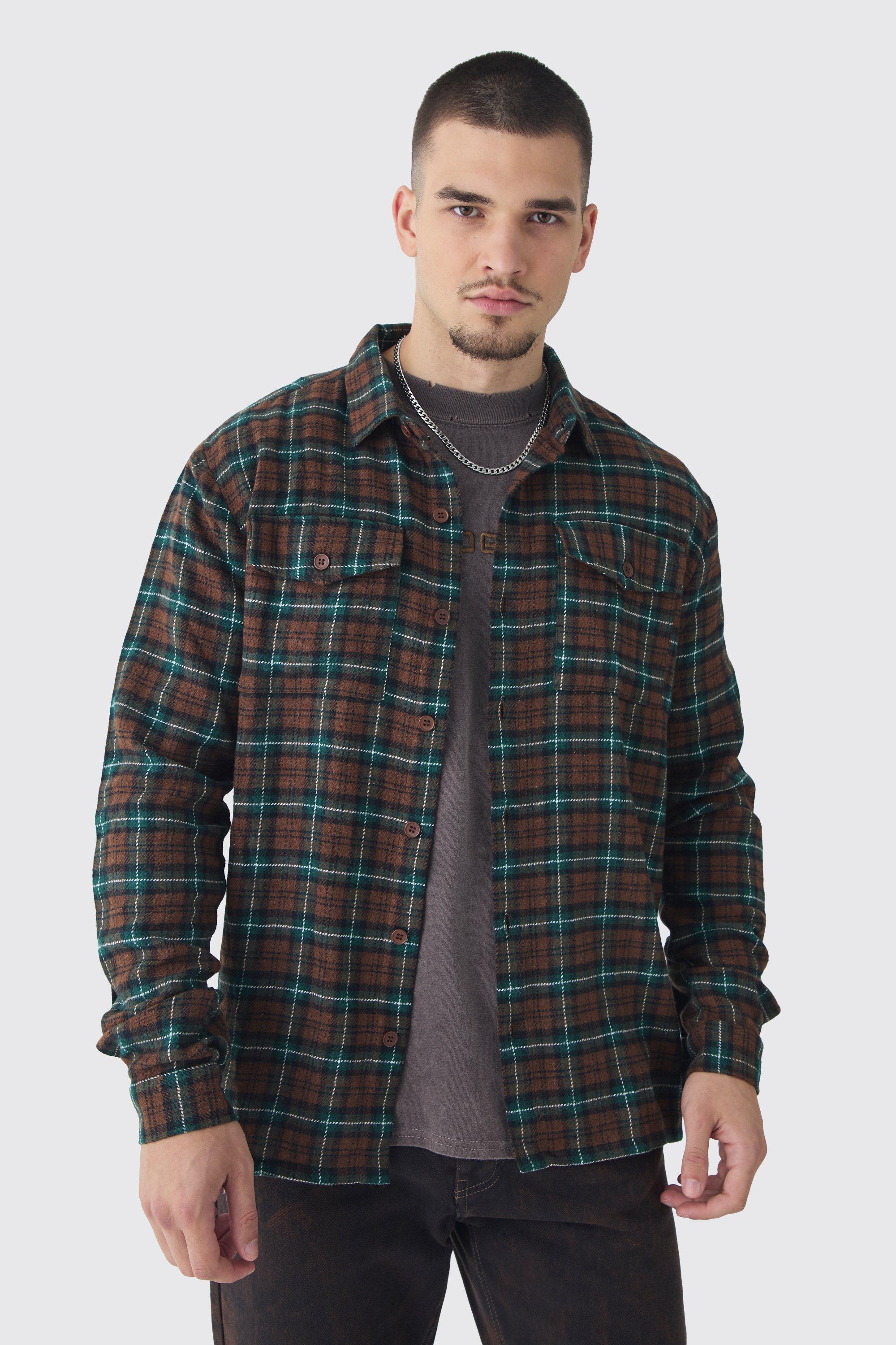 Tall Brushed Tartan Plaid Oversized Shirt | boohooMAN USA Product Image