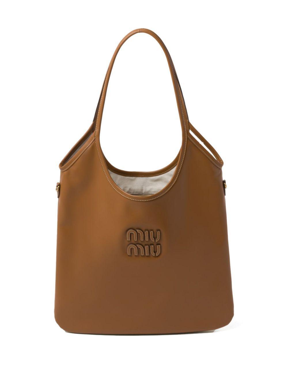 MIU MIU Ivy Shopper Mit Logo-applikation In Brown Product Image