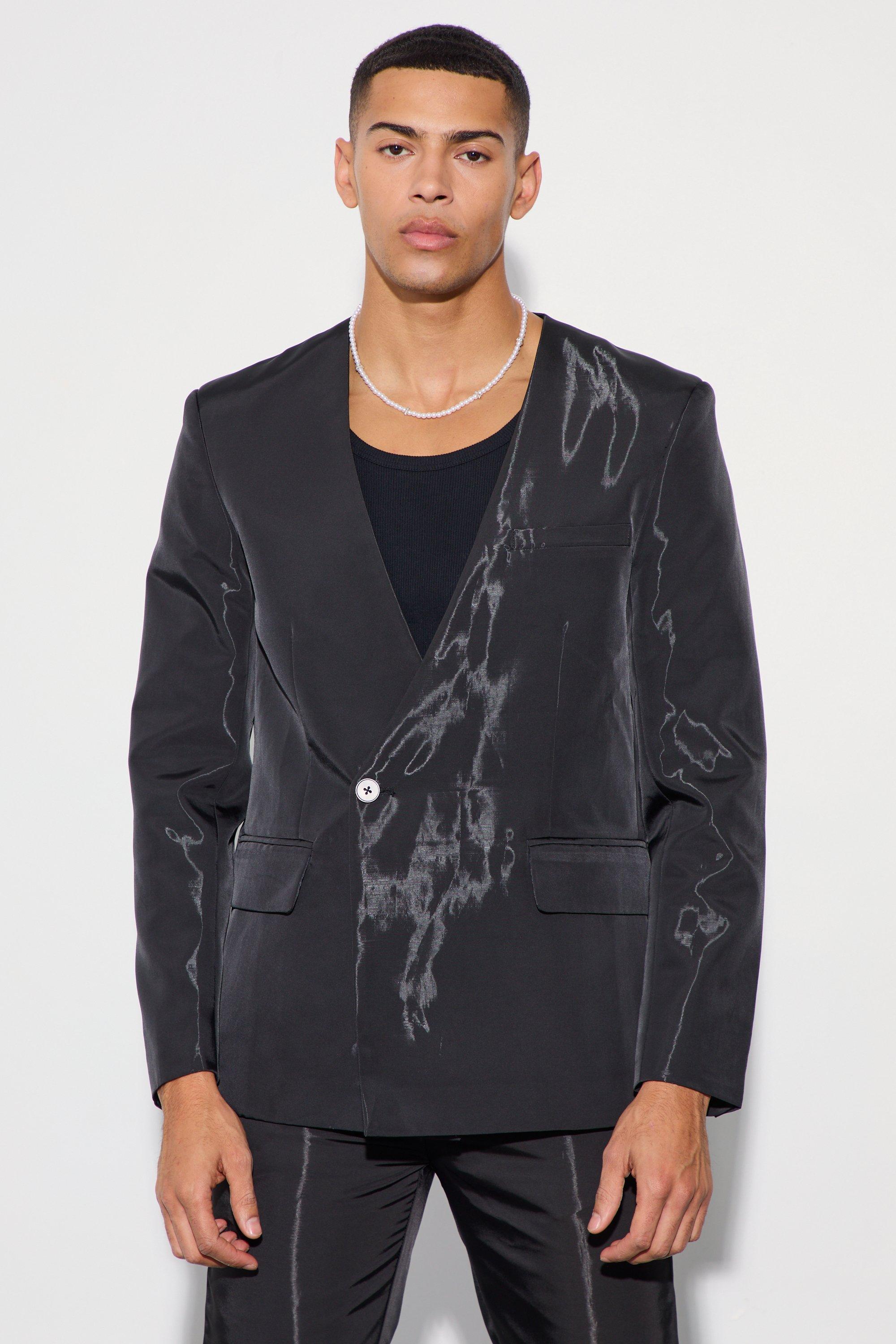 Liquid Metallic Collarless Blazer | boohooMAN USA Product Image