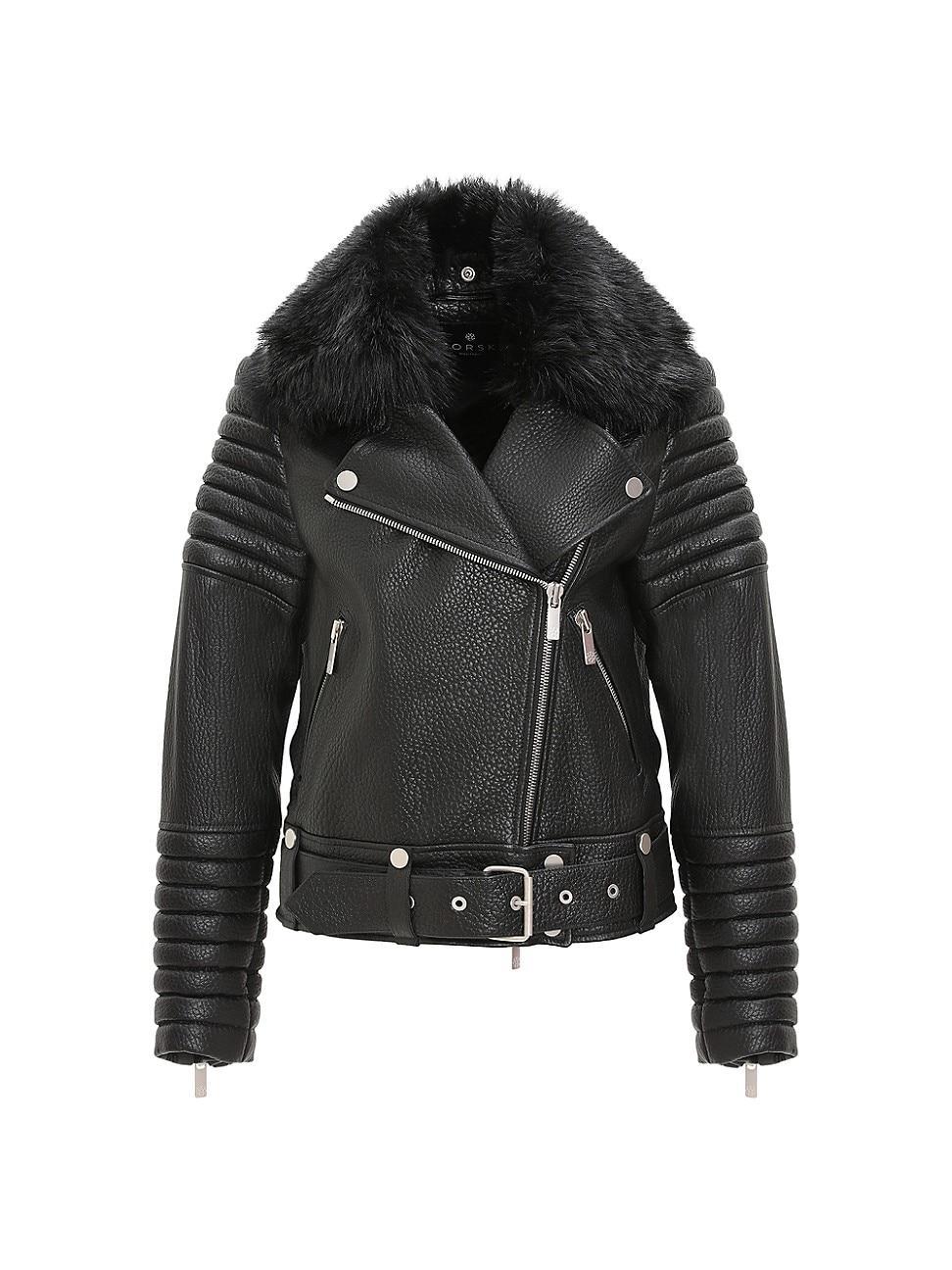 Womens Lambskin Moto Zip Jacket Product Image