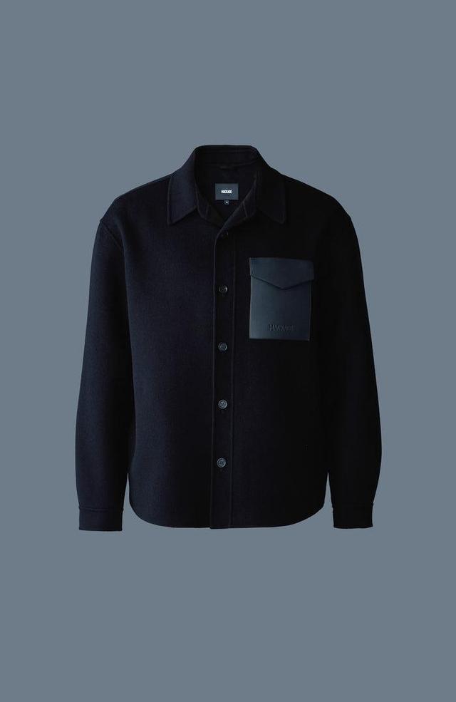 Mackage Mens Emmanuel Double-Face Wool Overshirt with Leather Patch Pocket Product Image