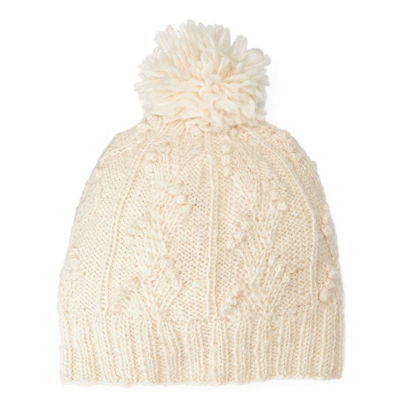 Womens SIJJL Wool Cable-Knit Pom-Pom Beanie, White Product Image