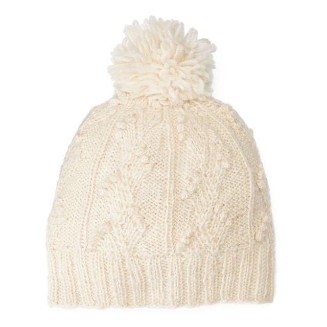 Womens SIJJL Wool Cable-Knit Pom-Pom Beanie, White Product Image