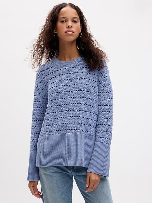 24/7 Split-Hem Crochet Sweater Product Image