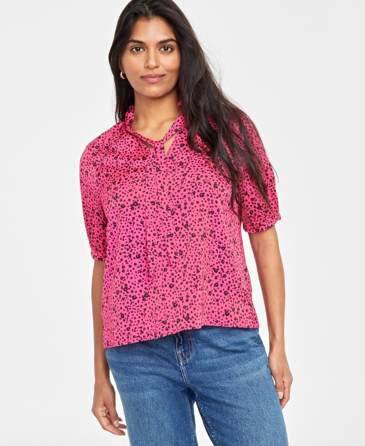 On 34th Womens Ruffle-Trim Split-Neck Elbow-Sleeve Top, Created for Macys Product Image