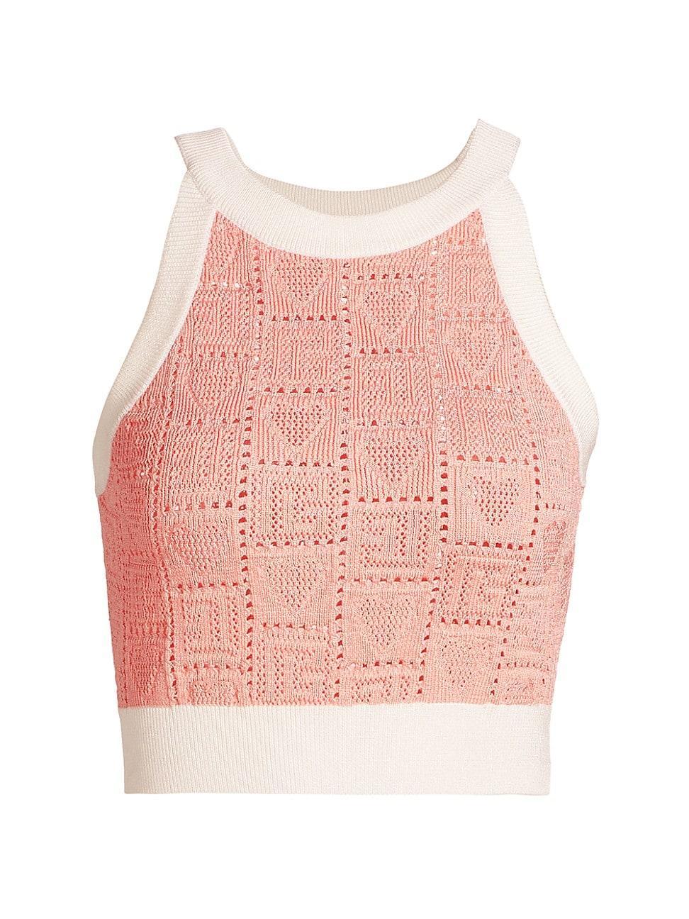 Womens Heart Pointelle Halter Knit Crop Top Product Image