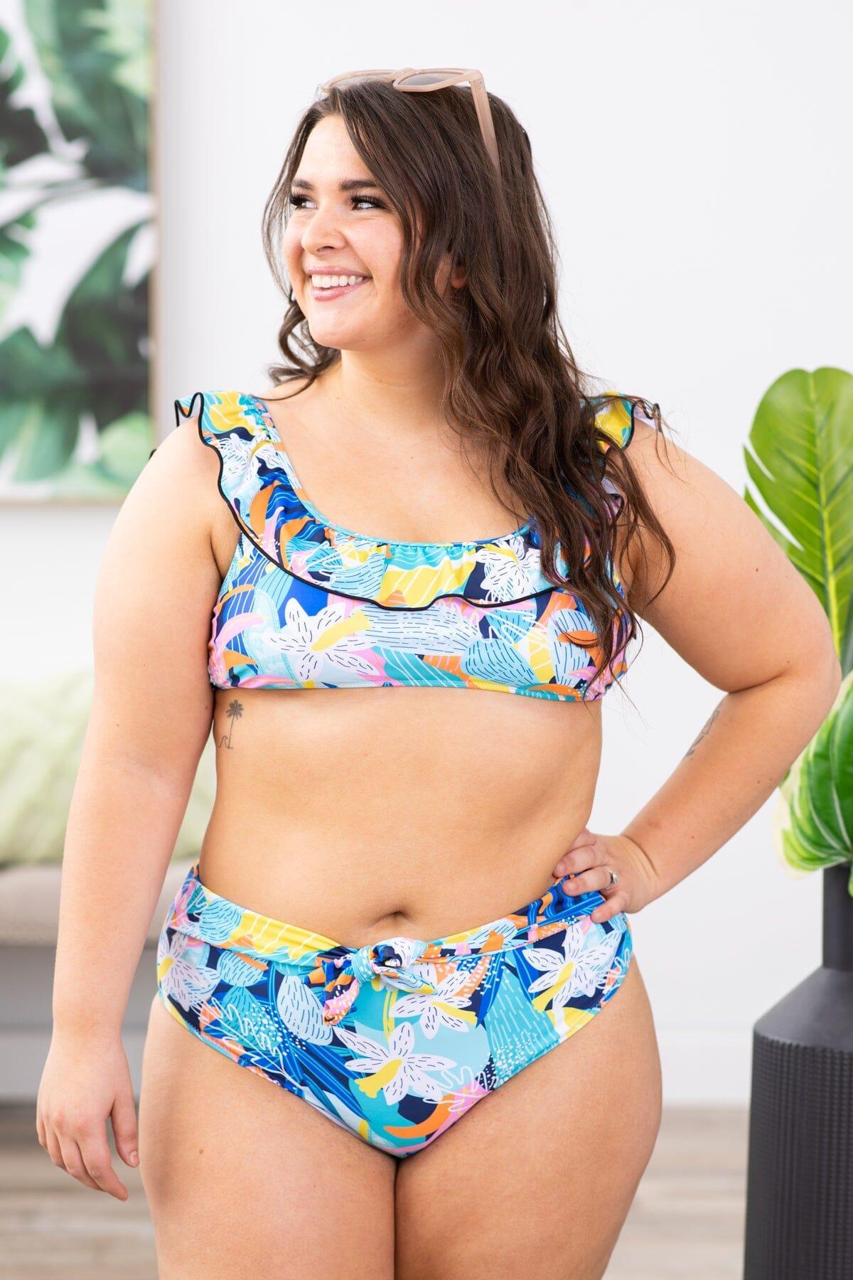 Aqua Tropical Print Two Piece Swimsuit Product Image