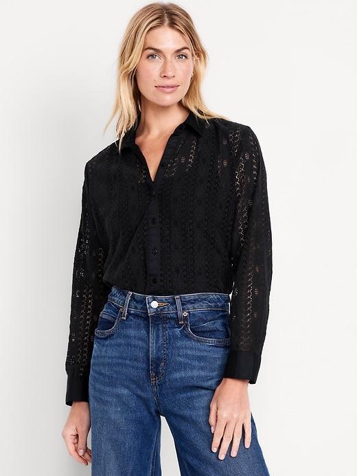 Lace Button-Down Shirt Product Image