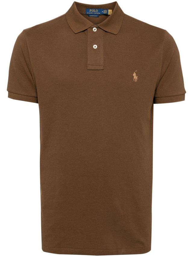 Short-sleeve Cotton Polo Shirt In Brown Product Image