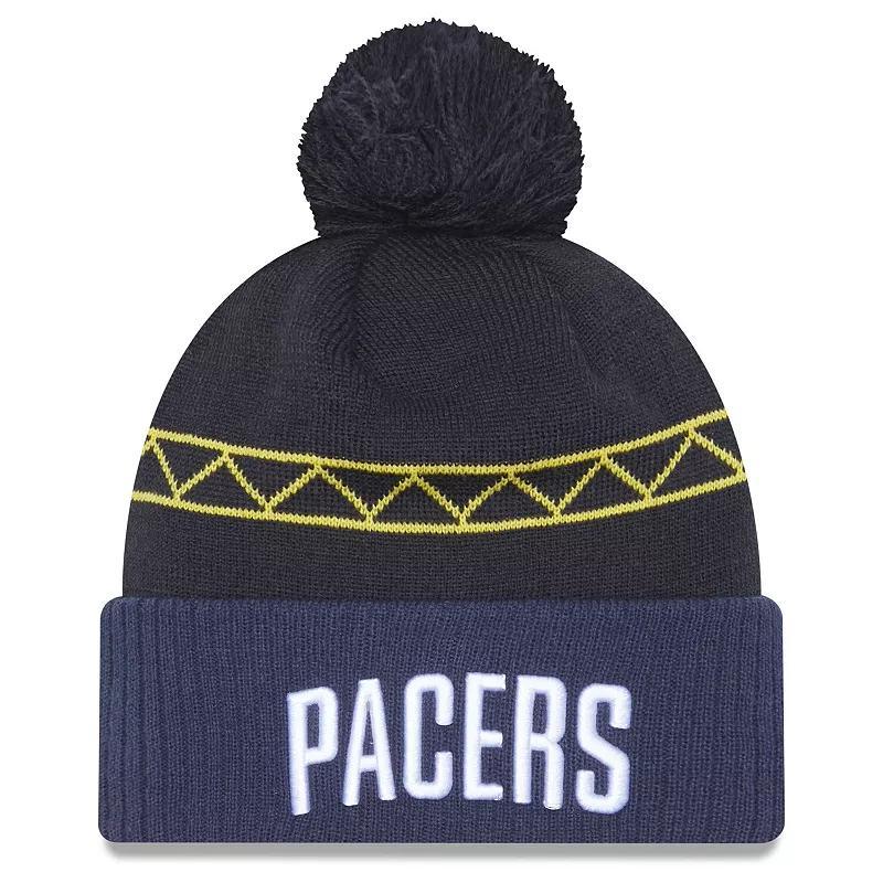 Mens New Era Navy Indiana Pacers 2022/23 City Edition Official Cuffed Pom Knit Hat Product Image