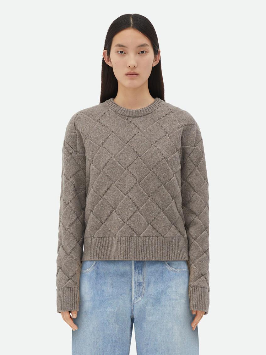 Woven Pattern Wool Sweater Clothing In Taupe Product Image