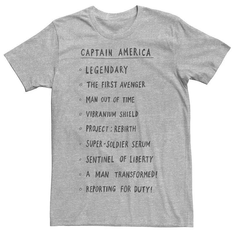 Mens Marvel Captain America List Tee Athletic Grey Product Image