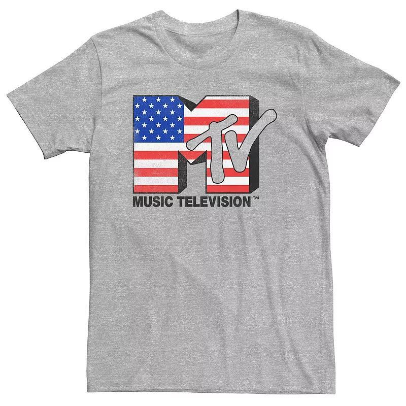 Mens MTV American Flag Bold Logo Graphic Tee Athletic Grey Product Image