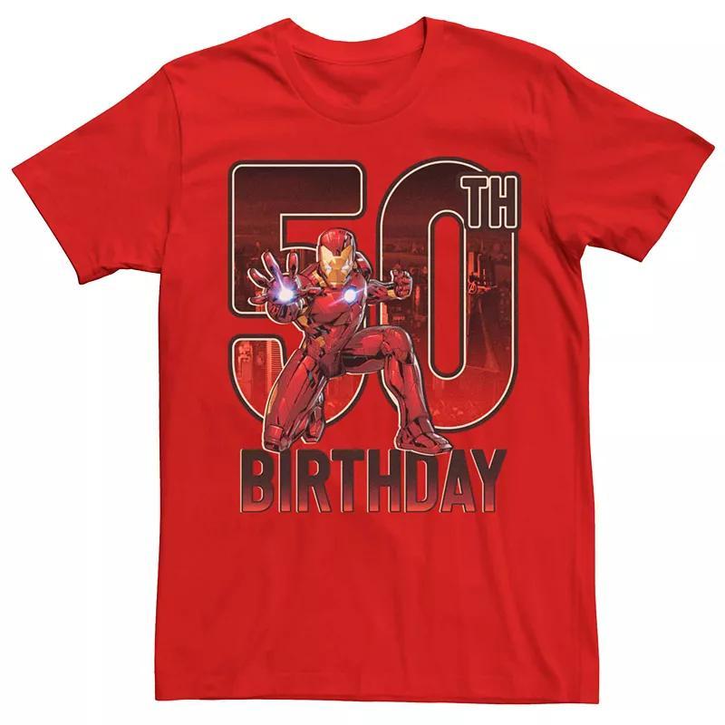 Fifth Sun Mens Marvel Iron Man 50th Birthday Action Pose Short Sleeve T-Shirt Product Image