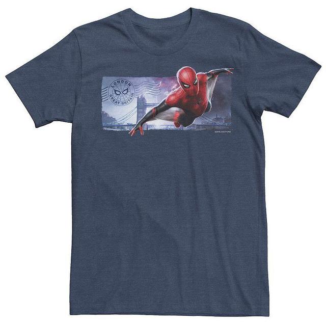 Mens Marvel Spider-Man Far From Home London Flight Postcard Graphic Tee Navy Grey Product Image