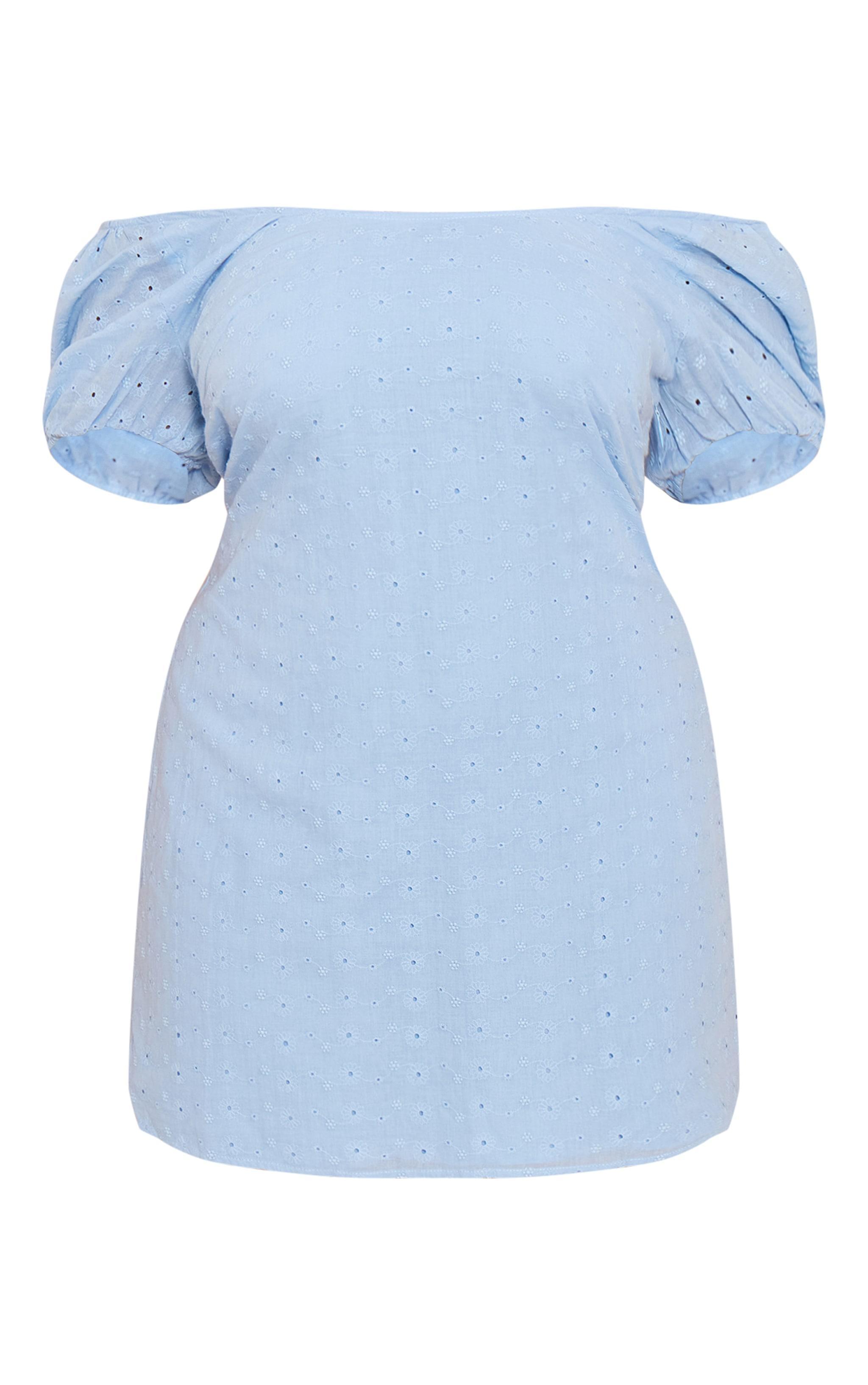 Plus Blue Broderie Lace Detail Mini Dress Product Image