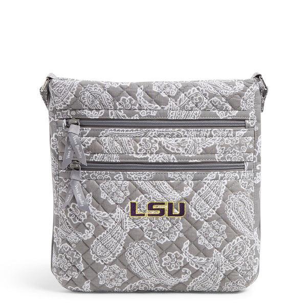 Vera Bradley Collegiate Triple Zip Hipster Crossbody Bag Women in Gray/White Bandana with Louisiana State University Logo Product Image