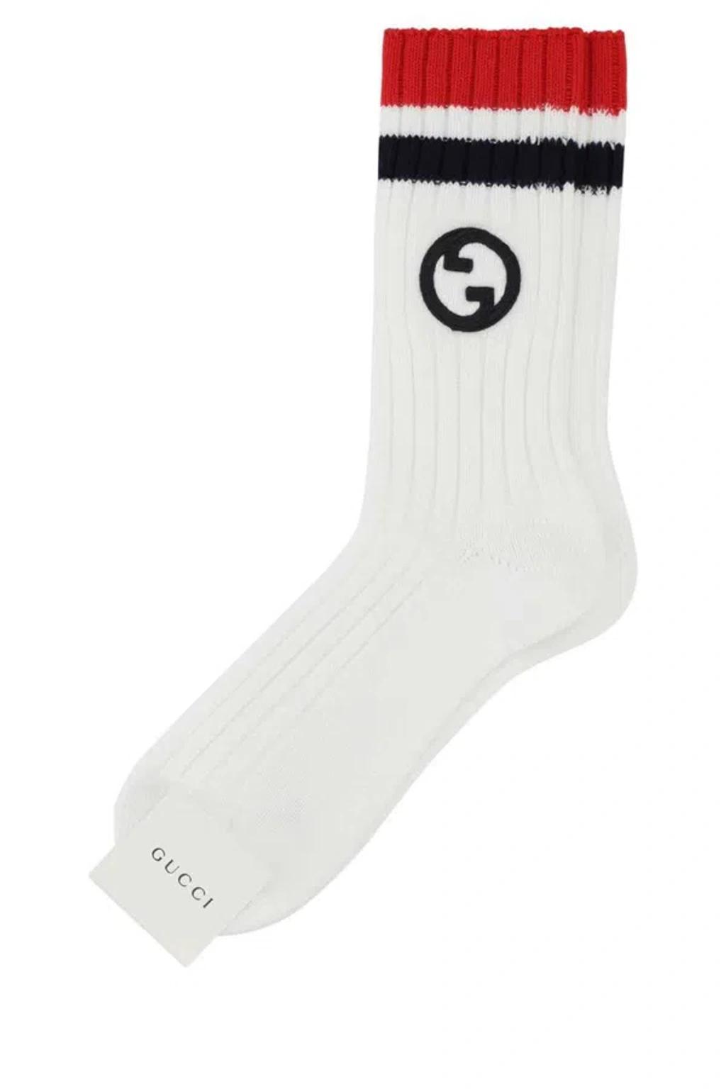 White Stretch Cotton Blend Socks Product Image