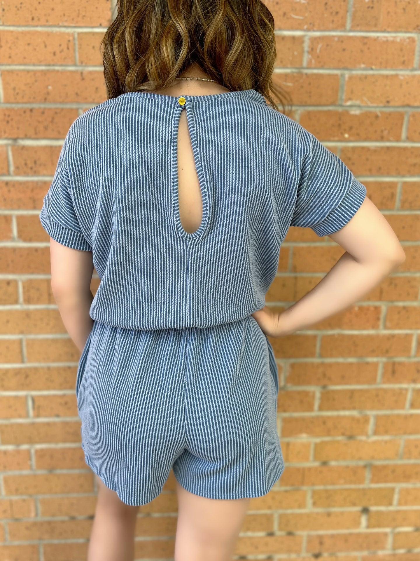 Vintage Denim Urban Ribbed Romper Product Image