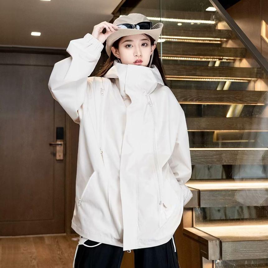 Hooded Plain Oversized Zip Jacket Product Image