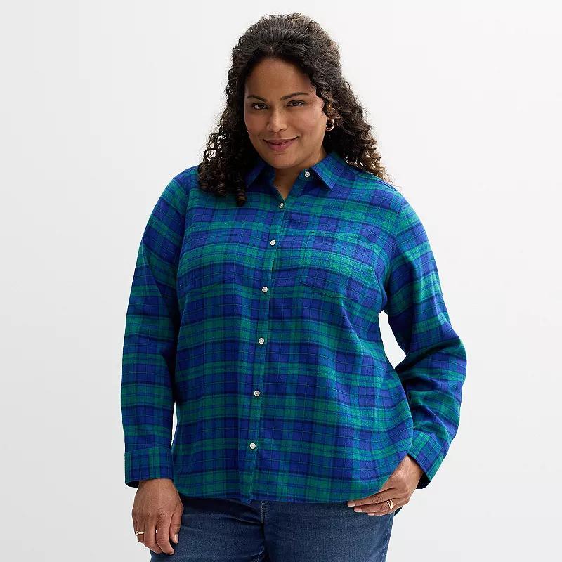 Plus Size Croft & Barrow The Extra Soft Plaid Flannel Shirt, Womens Purple Fall Plaid Product Image