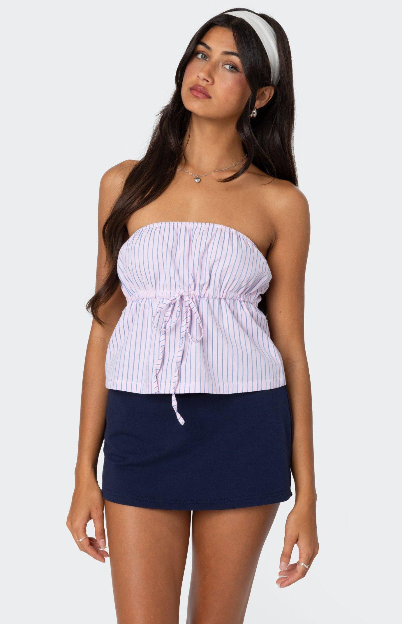 Edikted Women's Augusta Pinstripe Strapless Top Product Image