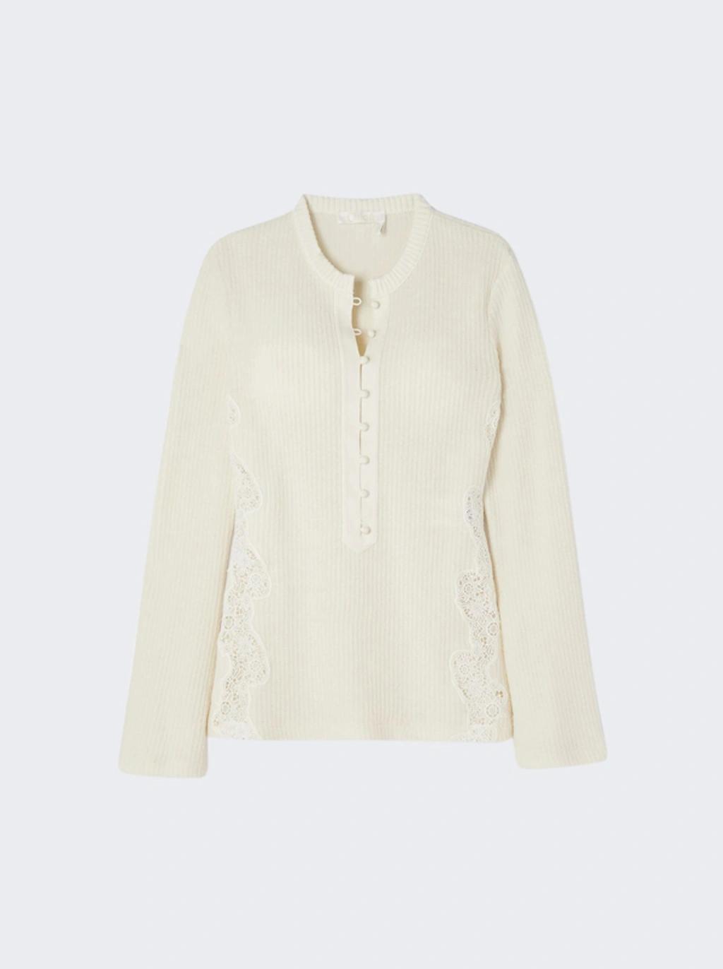 CHLOÉ Flare Sleeve Knit Top In Eden White product image