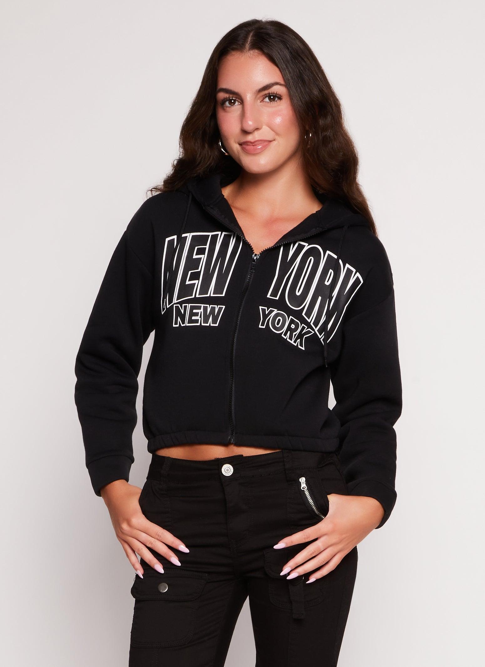 Womens City Graphic Zip Front Hooded Sweatshirt Product Image