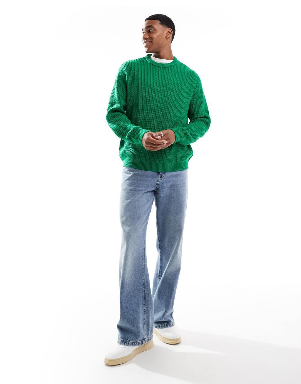 ASOS DESIGN oversized knit fisherman ribbed sweater in green Product Image