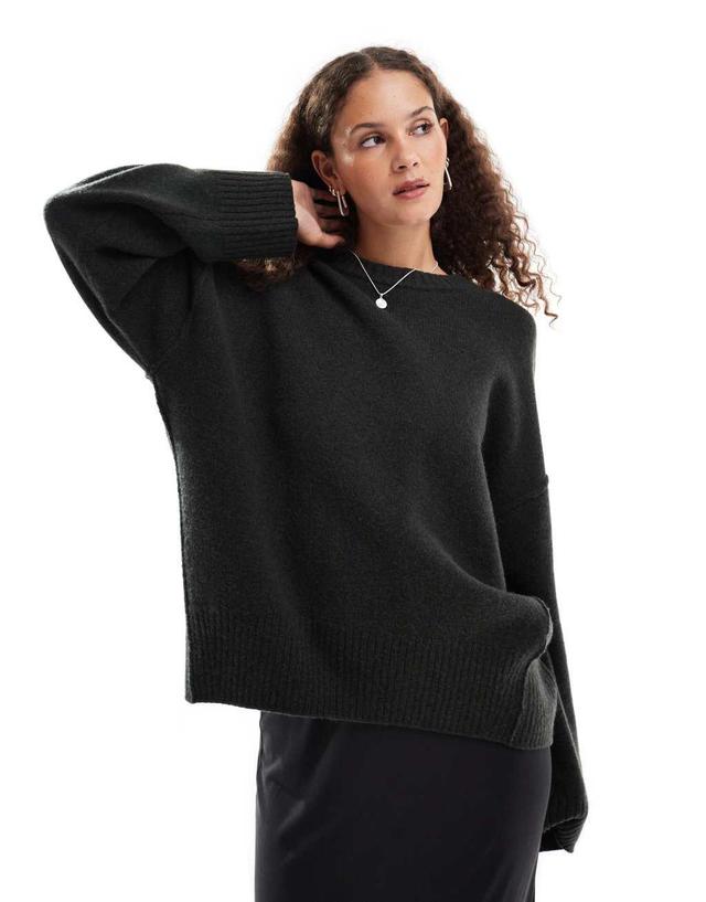 Weekday Elissa wool oversized sweater in dark green melange Product Image