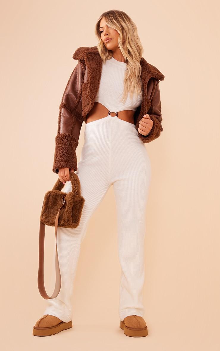 Cream Long Sleeve Cut Out Ring Knitted Jumpsuit Product Image