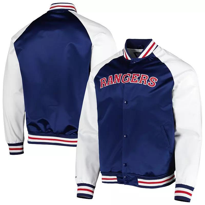 Mens Mitchell & Ness Blue/White New York Rangers Primetime Raglan Satin Full-Snap Jacket Product Image