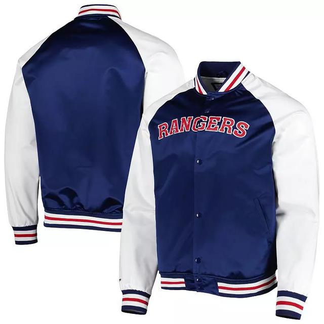 Mens Mitchell & Ness Blue/White New York Rangers Primetime Raglan Satin Full-Snap Jacket Product Image