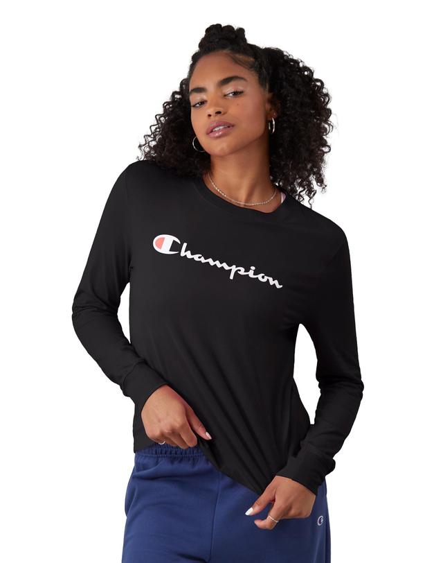 Womens Champion Classic Long-Sleeve T-Shirt, Script Logo Black M Product Image