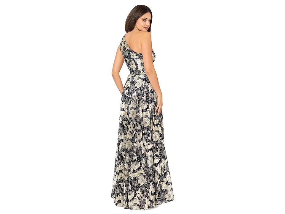 Betsy  Adam Metallic Floral One Shoulder Keyhole Sleeveless Gown Product Image