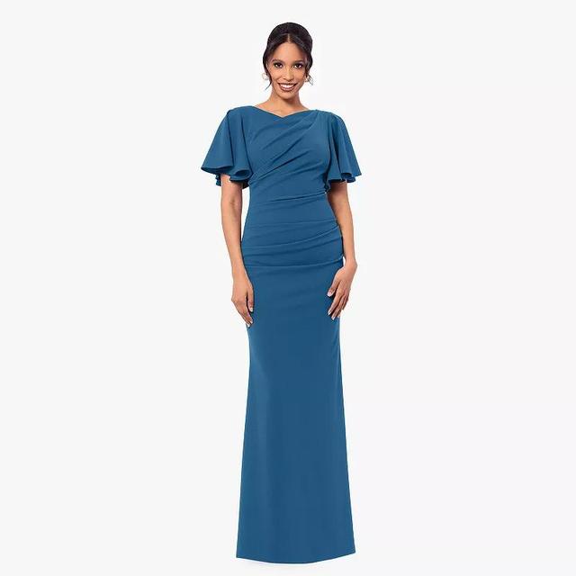 Womens BA Nites Long Scuba Crepe Ruffle Sleeve Gown Blue Product Image