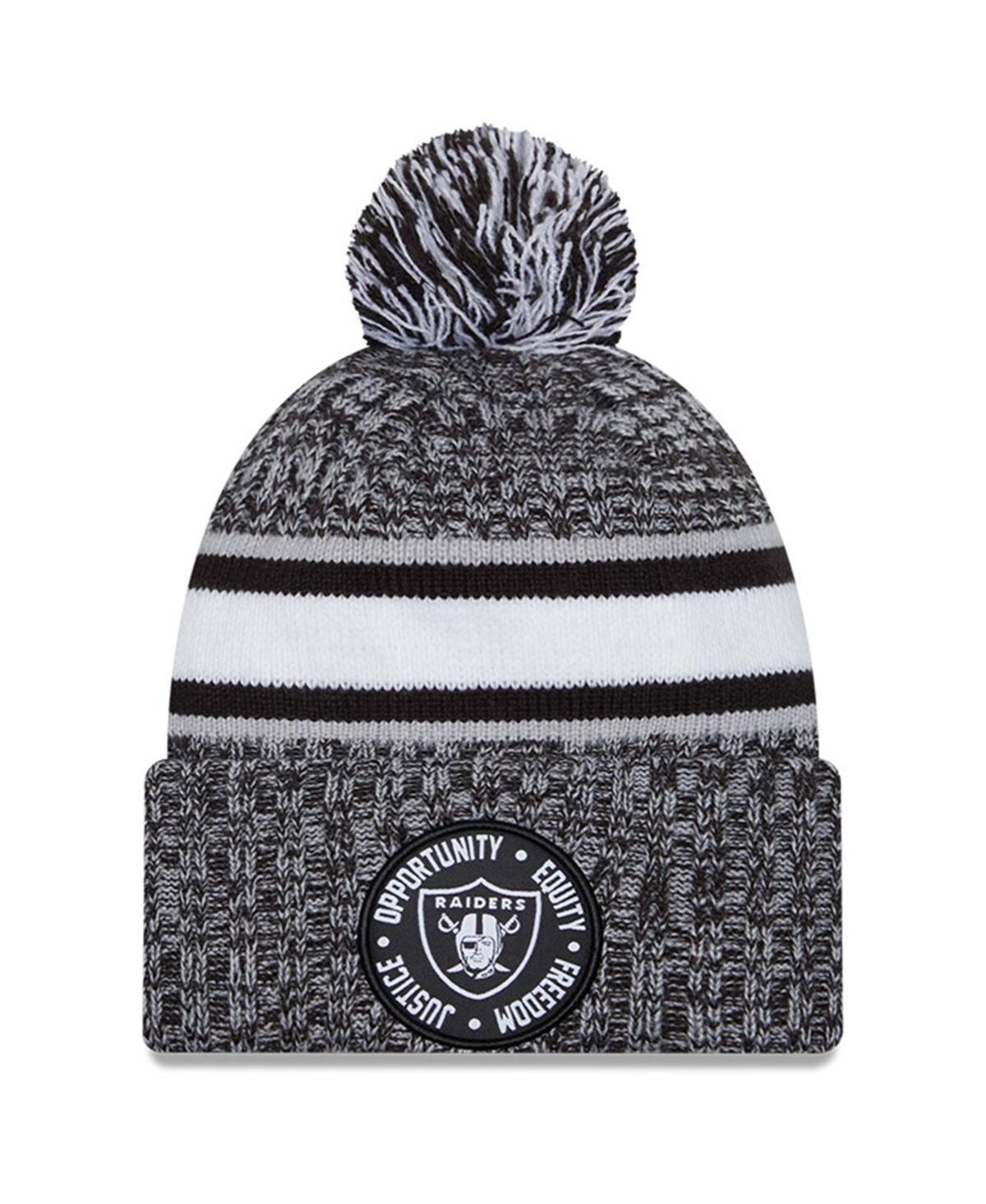 Mens New Era Heather Black Las Vegas Raiders 2023 Inspire Change Cuffed Knit Hat with Pom Product Image