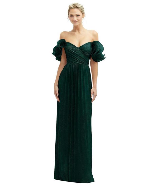 After Six Ruffle Off the Shoulder Metallic Column Gown Product Image