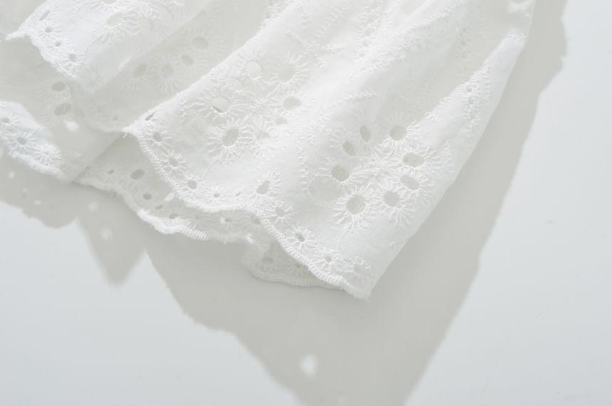 High Waist Plain Eyelet Lace Mini A-Line Skirt Product Image