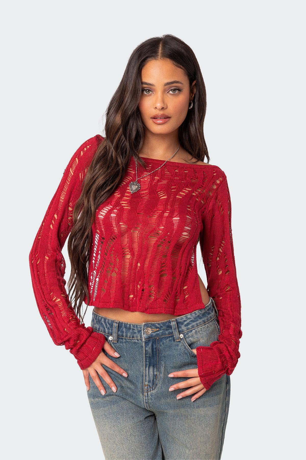 Rosa Open Back Sheer Knit Top Product Image